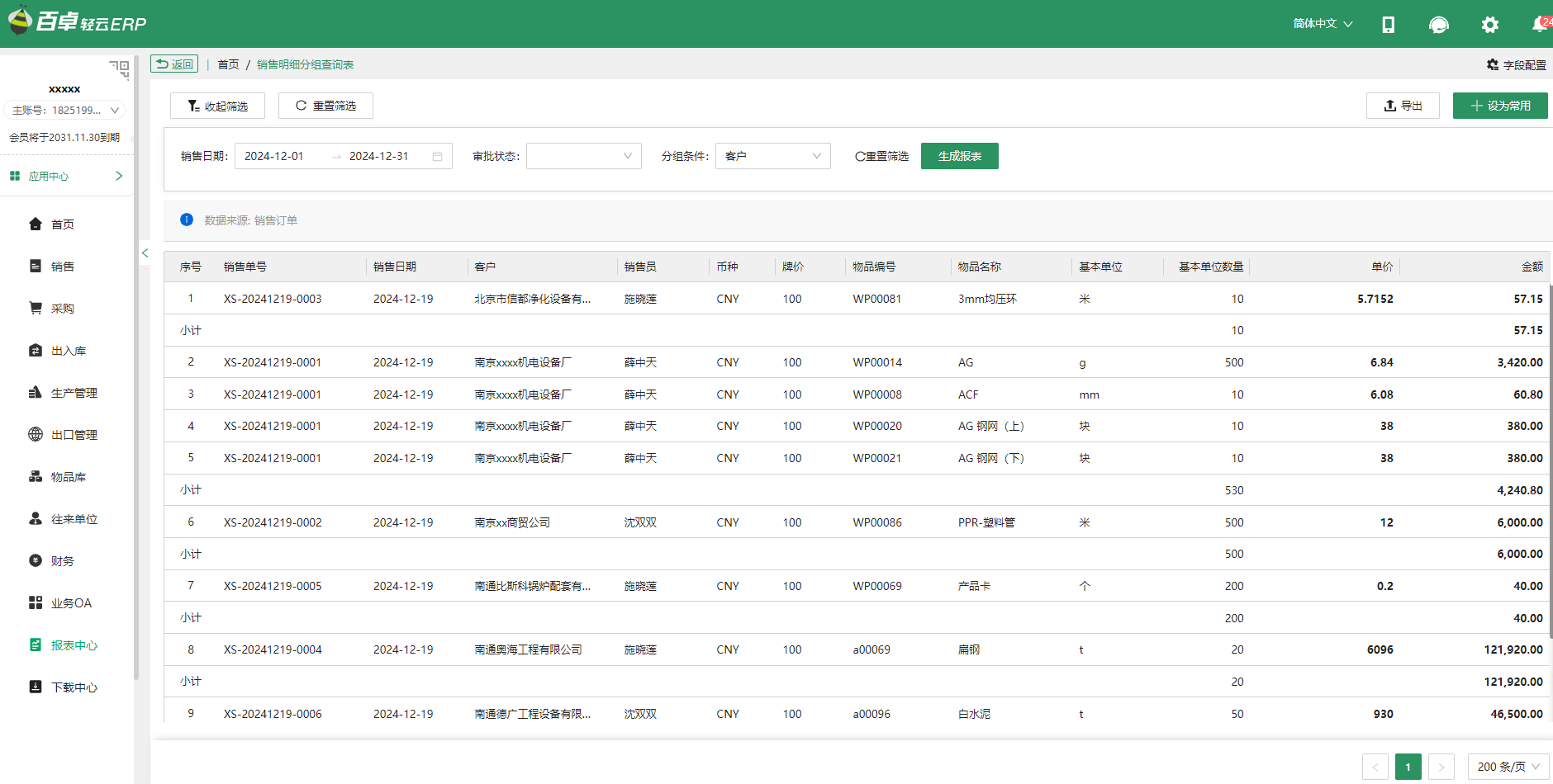 銷售明細(xì)分組查詢表
